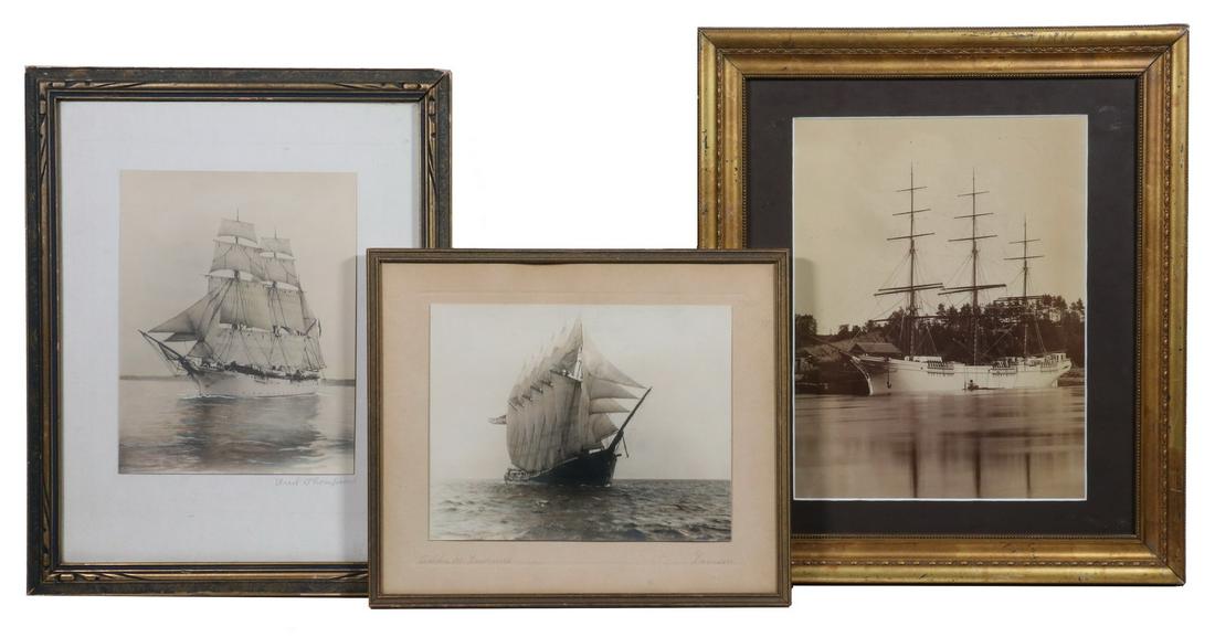 (3) EARLY MAINE PHOTOGRAPHS OF SAILING SHIPS, FRAMED (1 of 8)