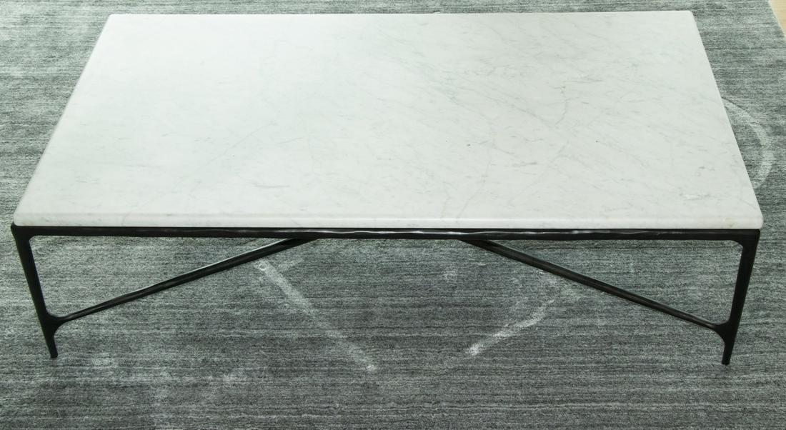 THADDEUS FORGED GLASS & MARBLE TOP LONG COFFEE TABLE (1 of 1)