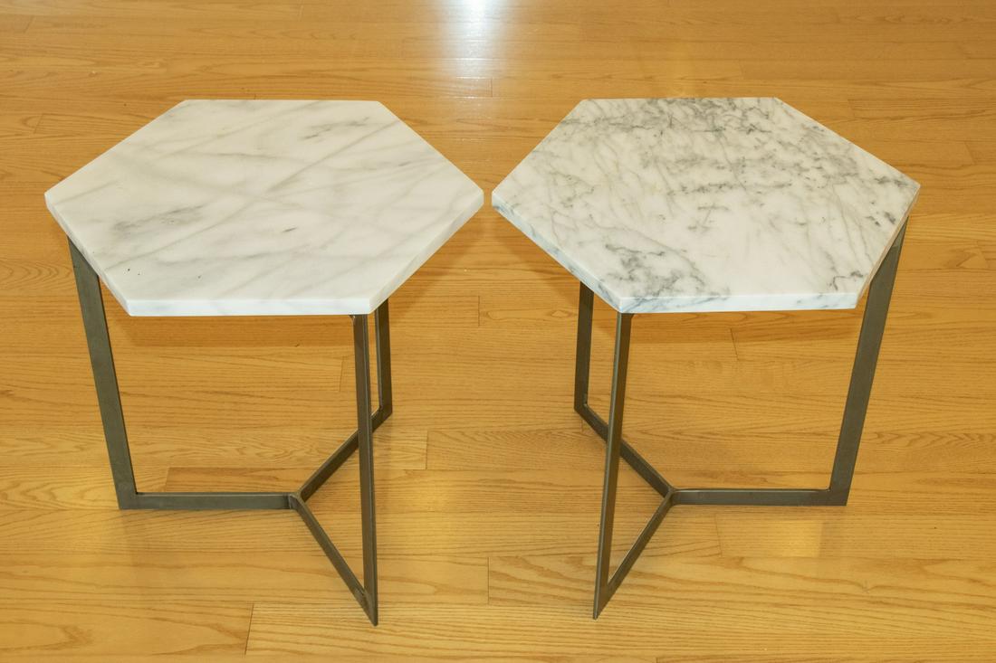 PR OF HEXAGONAL MARBLE TOP SIDE TABLES (1 of 1)