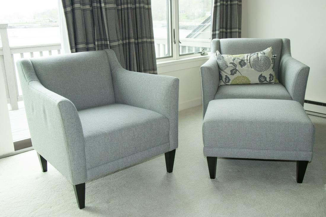PR OF GRAY MARGOT UPHOLSTERED ARMCHAIRS W/ OTTOMAN (1 of 1)