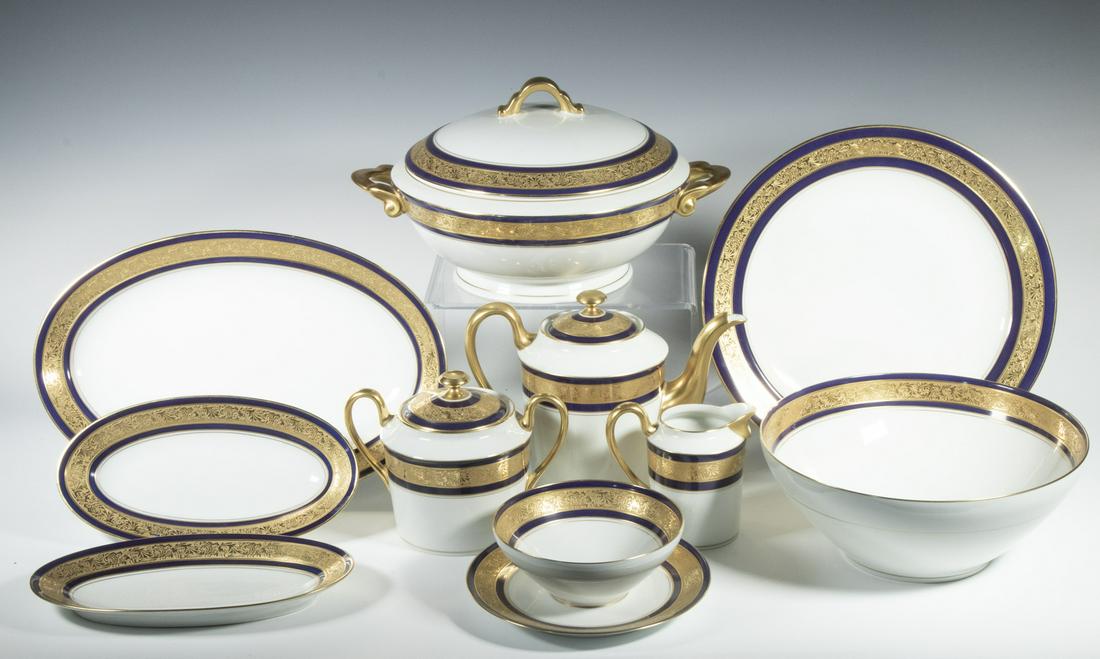 LIMOGES DOUBLE GILDED COBALT BANDED PORCELAIN SET (1 of 3)