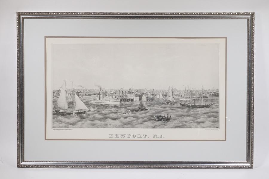 FRAMED LITHOGRAPH OF NEWPORT, RI HARBOR (1 of 2)