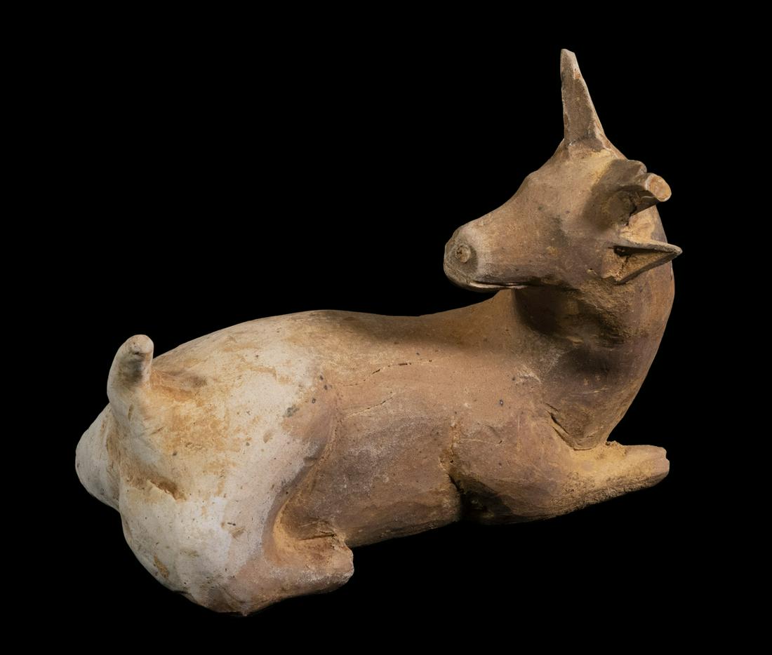 CHINESE HAN DYNASTY POTTERY FIGURE OF A DEER (1 of 4)