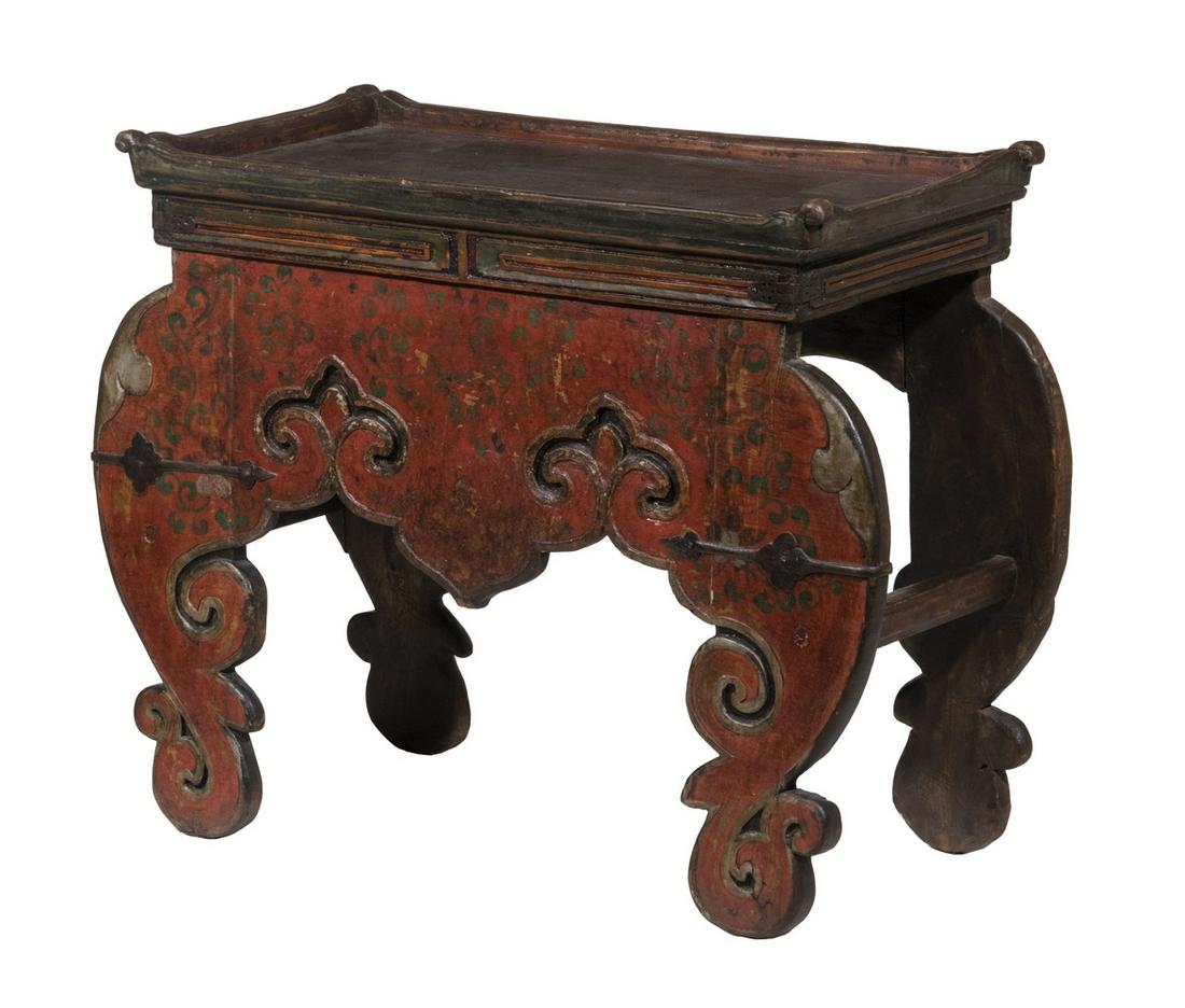 18TH C. TIBETAN PAINTED ALTAR TABLE (1 of 3)