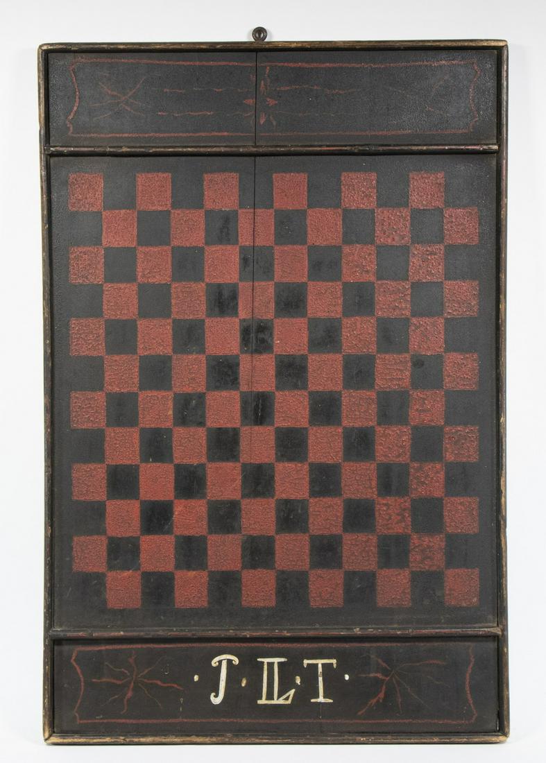 19TH C. AMERICAN FOLK ART PAINTED GAME BOARD ON PINE (1 of 3)
