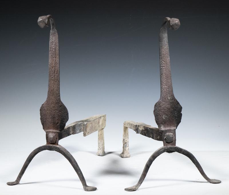 PR EARLY WROUGHT IRON ANDIRONS (1 of 1)