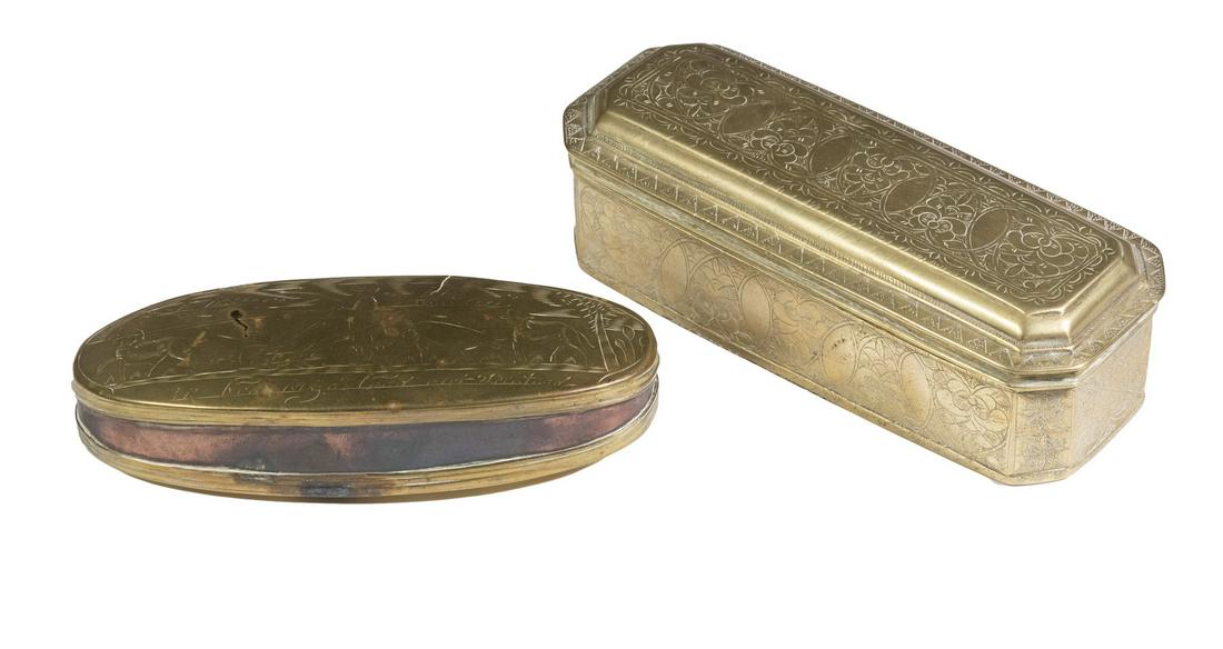 (2) BRASS TOBACCO BOXES (1 of 6)