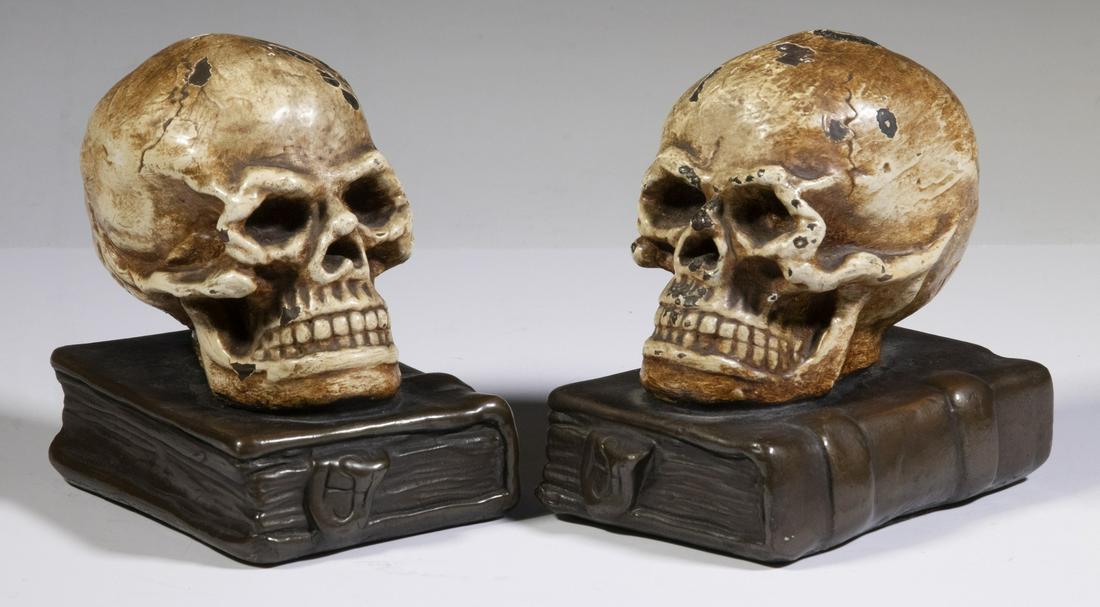 PR ARMOR BRONZE "SKULL ON BOOKS" BOOKENDS (1 of 3)