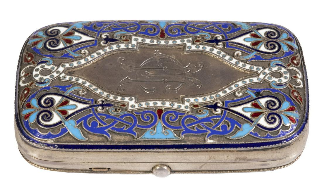 RUSSIAN SILVER-GILT & CLOISONNE ENAMEL CIGARETTE CASE (1 of 4)