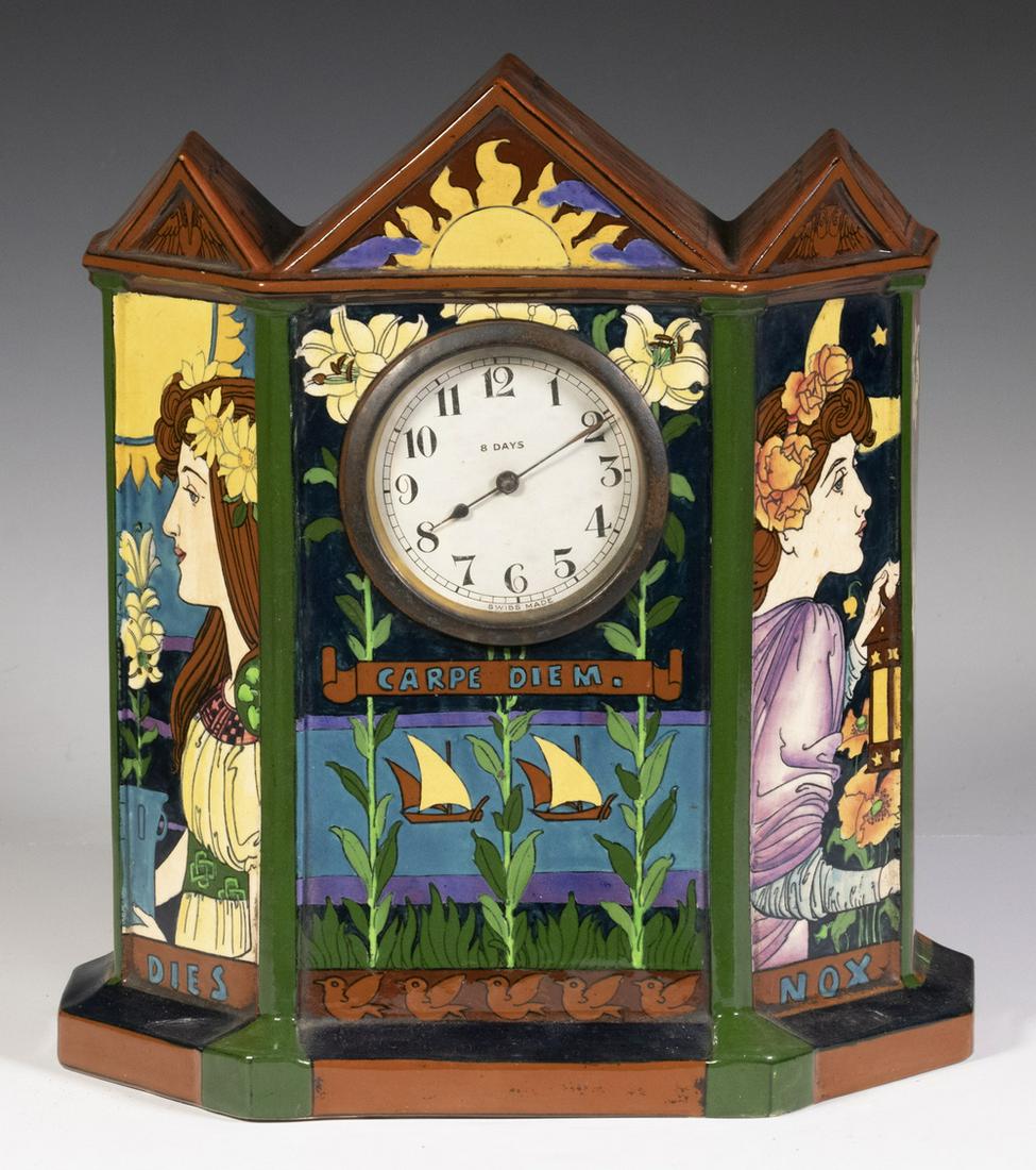 ART NOUVEAU FOLEY "INTARSIO" POTTERY MANTEL CLOCK (1 of 6)