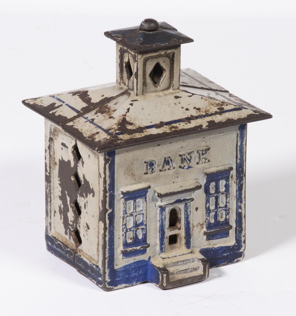 CAST IRON BANK BUILDING PENNY BANK (1 of 2)