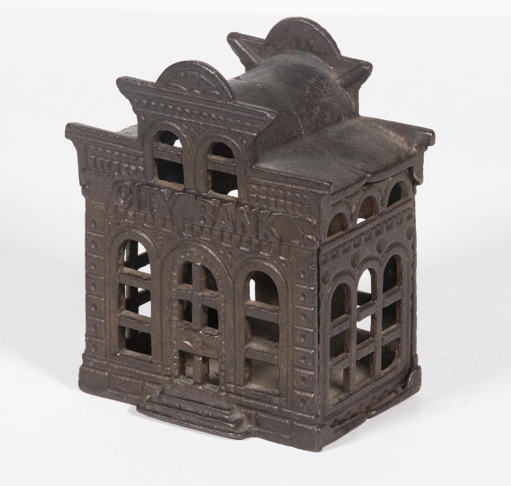 CAST IRON "CITY BANK" STILL BANK (1 of 2)