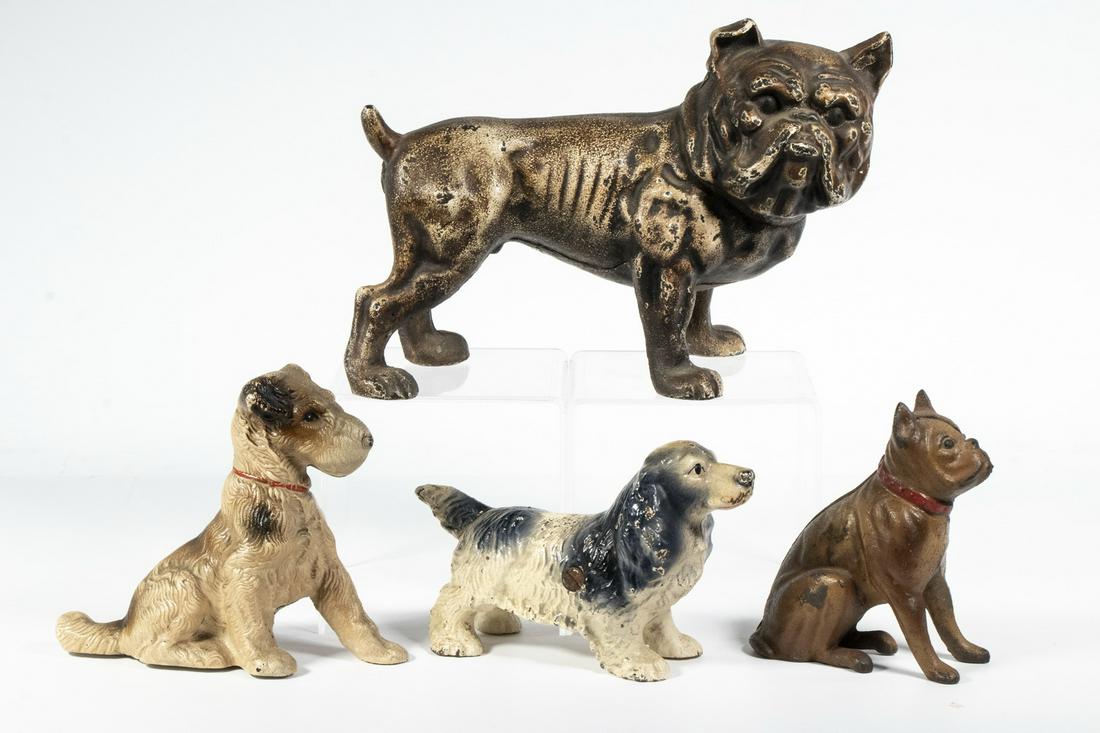 (4) HUBLEY CAST IRON DOG STILL BANKS (1 of 2)