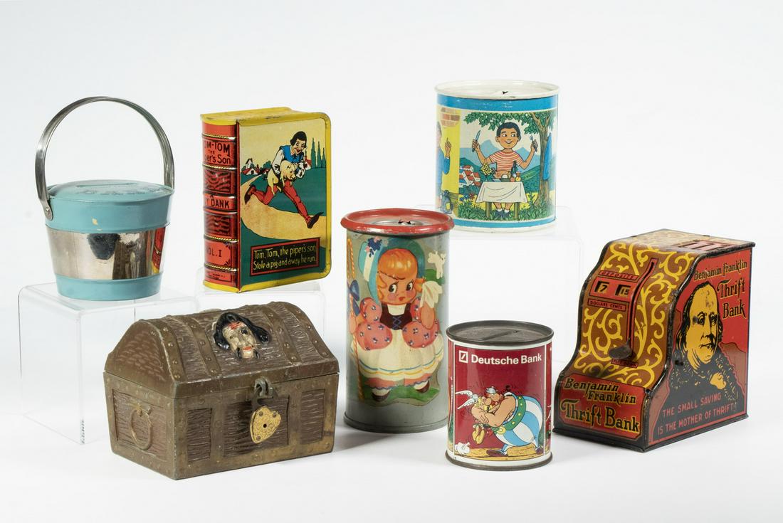 (7) VINTAGE METAL NOVELTY BANKS (1 of 2)