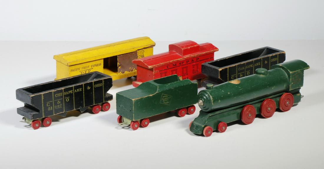 (6 PC) 1950S WOODEN TOY TRAIN SET (1 of 1)