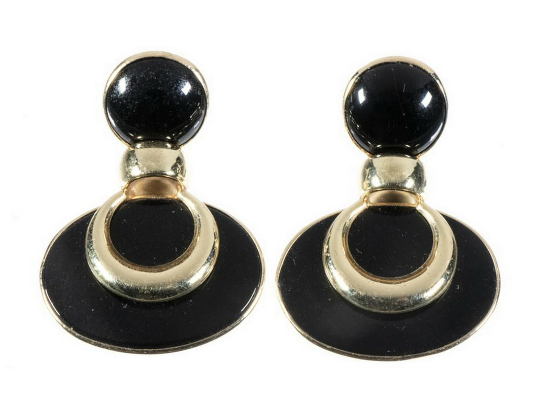 PR 14K GOLD & BLACK ENAMEL EARRINGS (1 of 1)