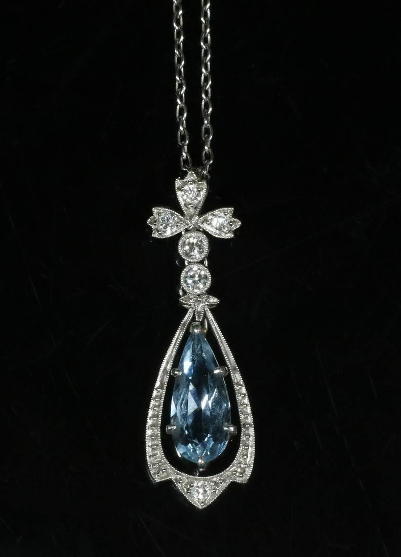 AQUAMARINE & DIAMOND PENDANT NECKLACE (1 of 1)