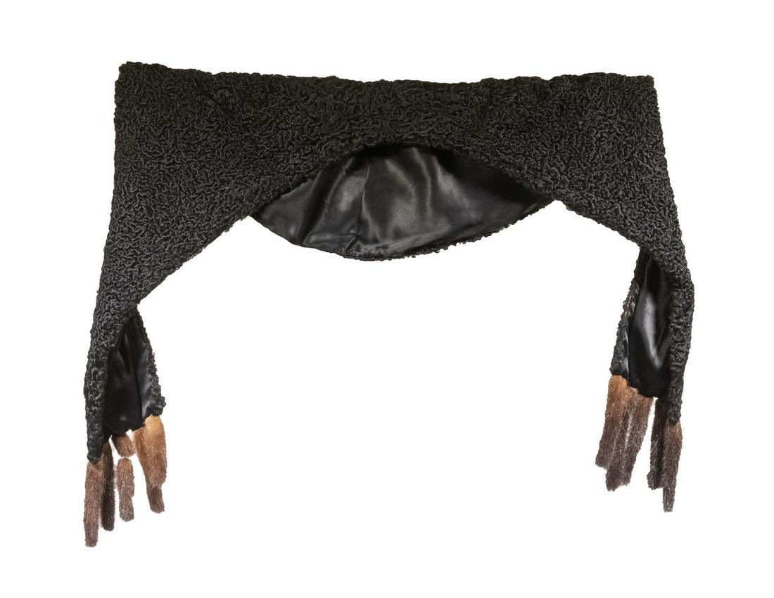 BLACK PERSIAN CURLY LAMB'S WOOL MANTLE/CAPE WITH MINK (1 of 1)