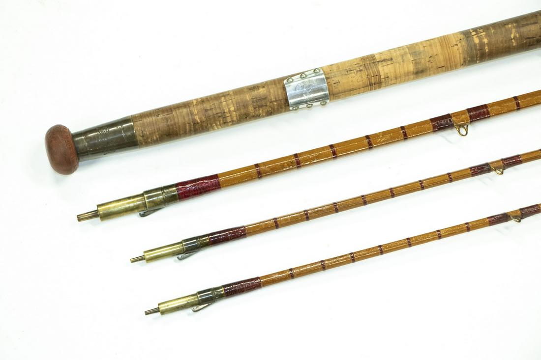 HARDY BROTHERS OF ALNWICK ENGLAND 12'-6" PALAKONA FLY: Hardy â€œThe Wye” Palakona 12â€™-6", #9 Split Cane Salmon Fly Rod, with agate rubber butt, brass tip rings (retaining finial protectors), low bell rings throughout, maroon silk whipping