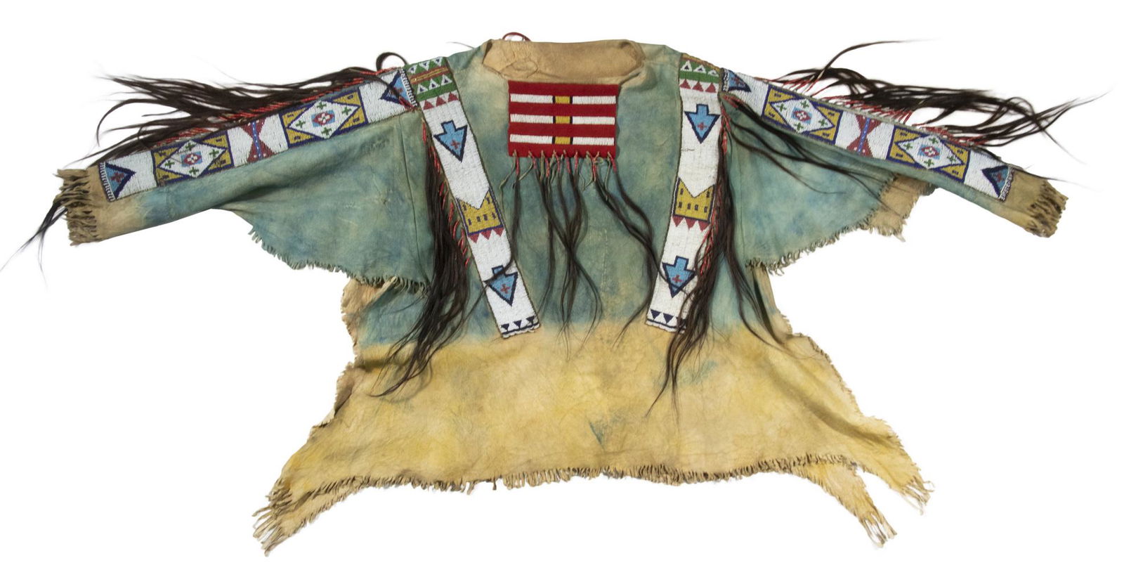 EARLY 20TH C. WAR SHIRT WITH APPPLIED SALVAGED 19TH C. (1 of 7)