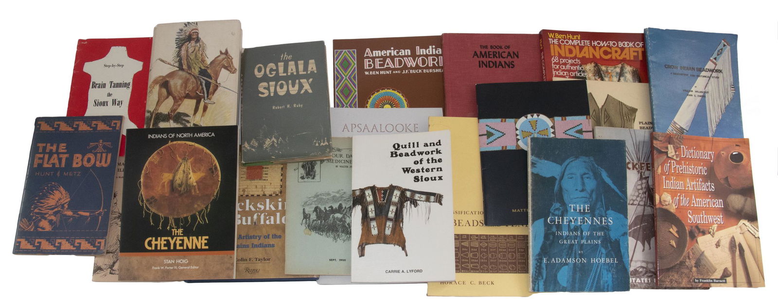 (20) SMALL BOOKS/BROCHURES ON NATIVE AMERICAN LIFE AND: Including: "The Book of Indian Crafts and Indian Lore by Julian H. Salomon, 1928; "The Oglala Sioux" by Robert H. Ruby, first edition, author signed, 1955; "Buckskin and Buffalo: The Artistry of the P