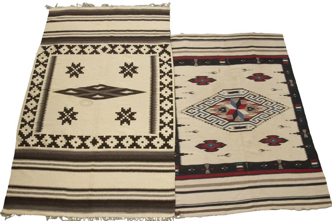 (2 PCS) NAVAJO 20TH C. TEXTILES, A RUG AND A BLANKET (1 of 1)