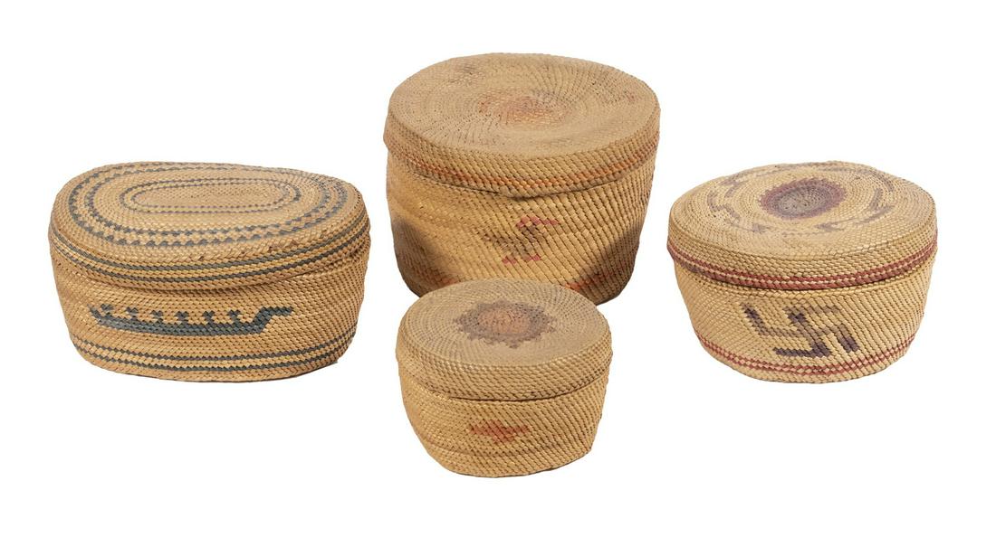 (4) NORTHWEST INDIAN MINIATURE COVERED BASKETS, C. 1920 (1 of 1)