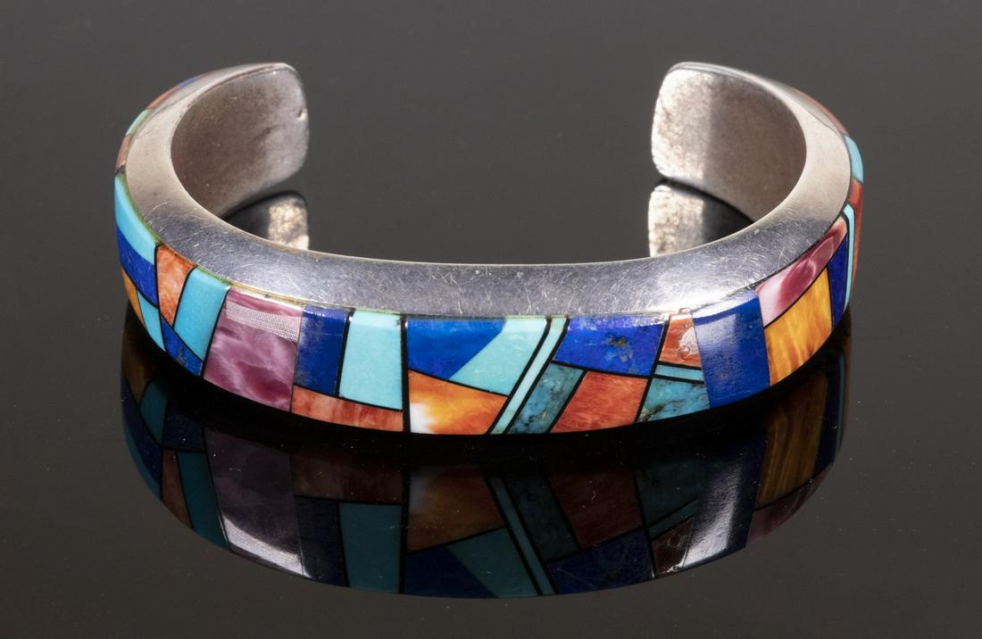 STONE INLAID STERLING BRACELET BY ALVIN YELLOWHORSE (1 of 3)