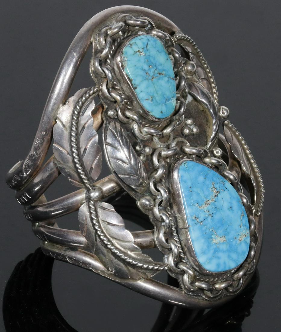 NATIVE AMERICAN SILVER & TURQUOISE CUFF BRACELET (1 of 4)