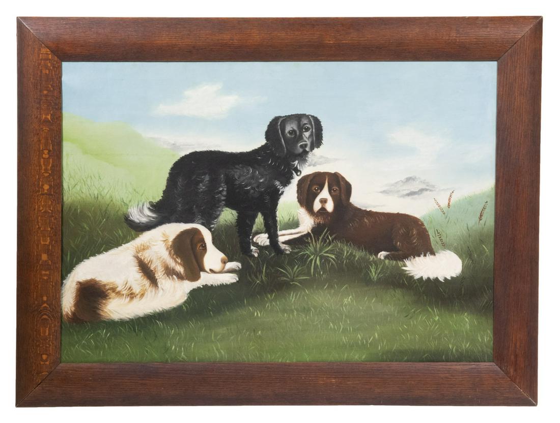 LARGE AMERICAN NAIVE PORTRAIT OF DOGS, CIRCA 1900 (1 of 3)