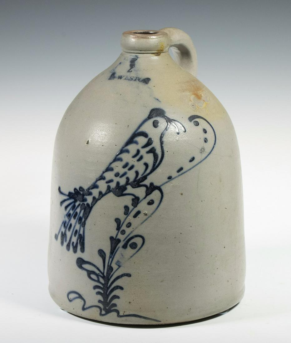 H. WESTON STONEWARE JUG WITH BIRD DECORATION (1 of 4)