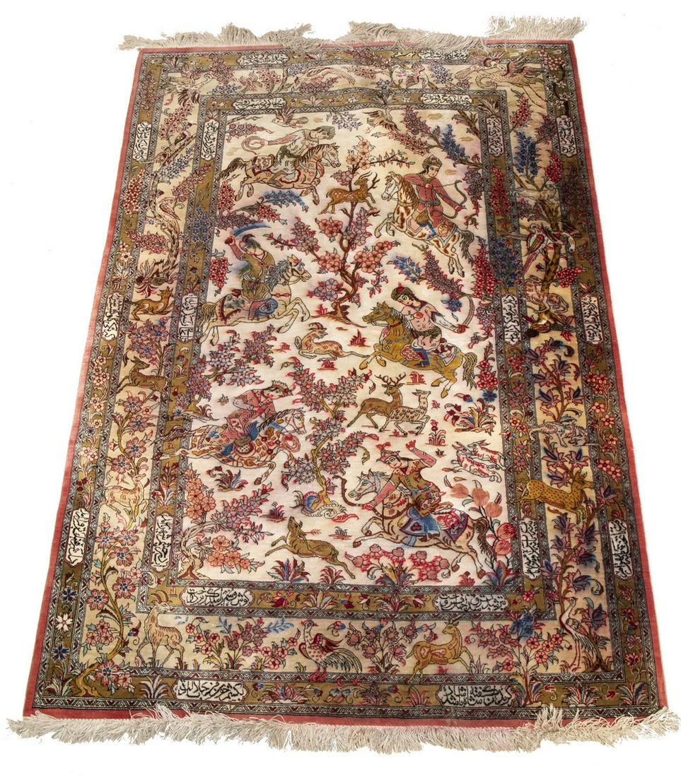 TABRIZ SILK HUNTING RUG (3'3" x 5'1") (1 of 5)