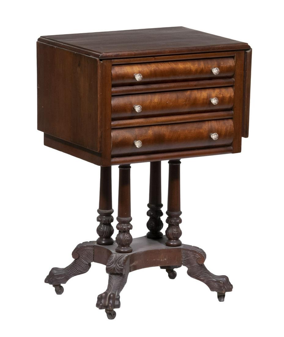 AMERICAN FEDERAL PERIOD THREE DRAWER DROP LEAF WORK (1 of 4)