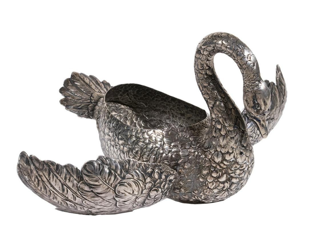 GERMAN SILVER SWAN CENTERPIECE BOWL (1 of 3)