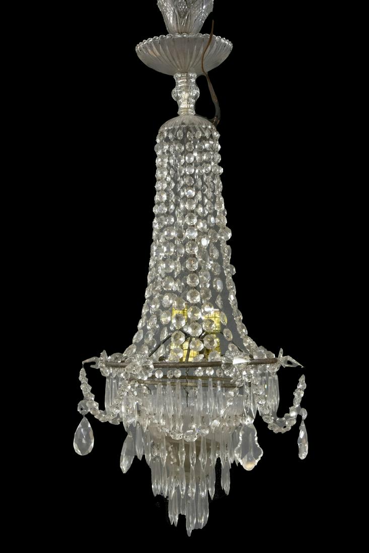 A LONG NARROW FRENCH CRYSTAL ENTRY HALL CHANDELIER (1 of 1)