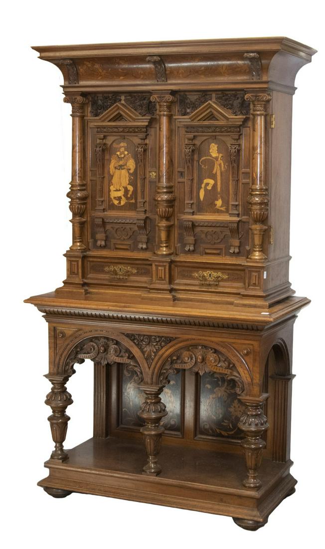 TWO-PART ELIZABETHAN STYLE CABINET DESK ON STAND (1 of 5)