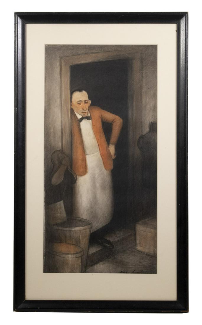 ERIC LUNDGREN (FL/ME/SWEDEN, 1906-1971): "The Ordeal of Abe Spiegel", pastel on paper, signed lower right, note on original backing paper reads "An illustration for a story in 'Esquire', reproduced there in colors, presented to Arthur Daviso