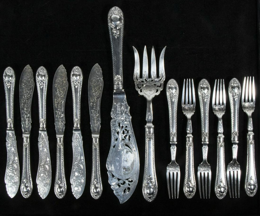 (14 PC) VICTORIAN SILVER-PLATE FISH SET (1 of 1)