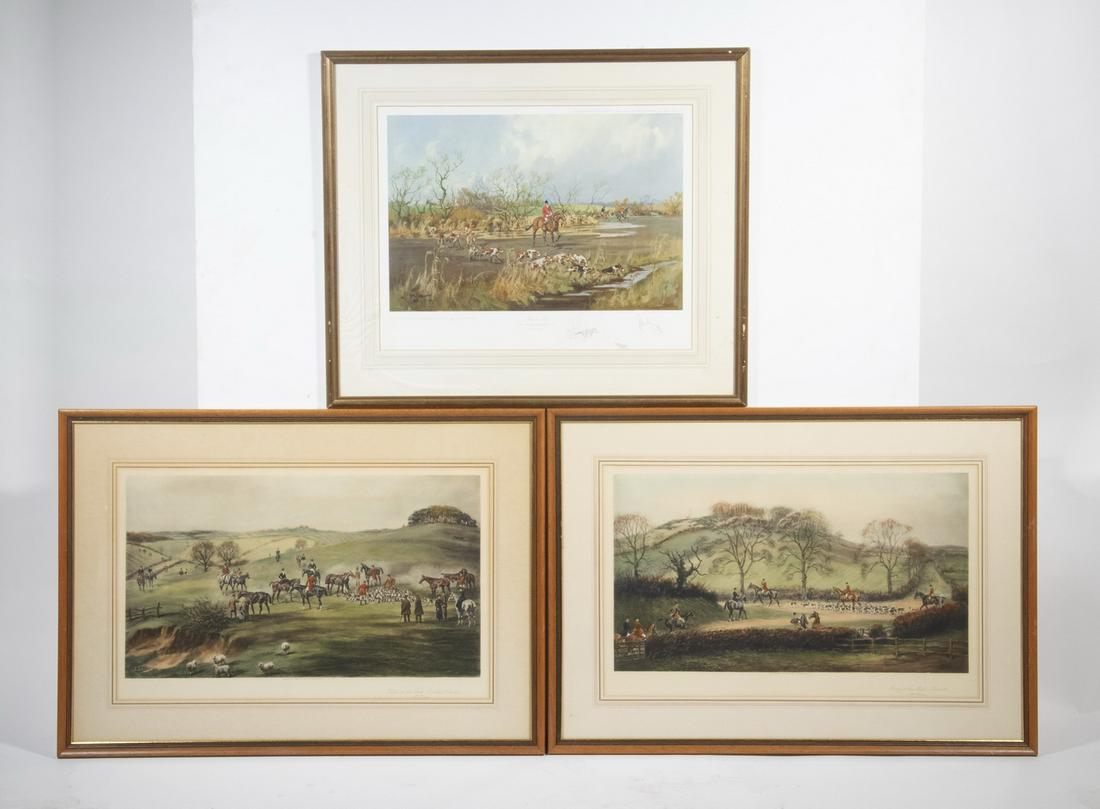 (3) LARGE ENGLISH FOX HUNTING PRINTS, FRAMED, JOHN GREGORY KING (UK, 1929-2014) & GODFREY DOUGLAS (1 of 4)