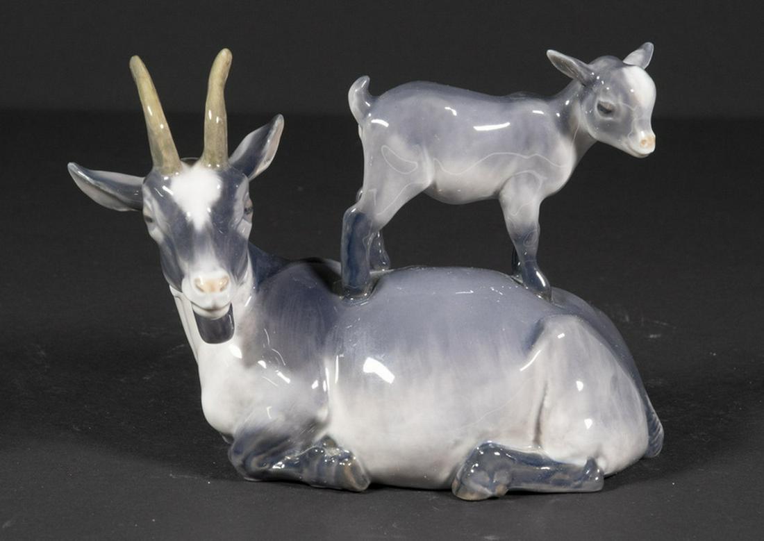 ROYAL COPENHAGEN FIGURINE #4744: Danish Porcelain Figurine, Goat with kid, designed by Jeanne Grut, 4" high. Good condition.