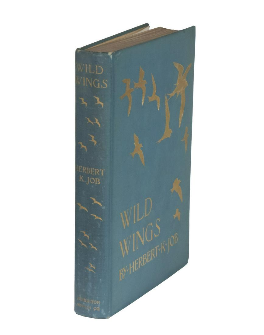 BOOK, NATURE PHOTOGRAPHY: Job, Herbert K.; 'Wild Wings', intro by Teddy Roosevelt, 160 illustrations from photos taken by the author, Houghton Mifflin, Boston, 1905, first edition, blue clothbound, gilt title and dÃ©cor, 336