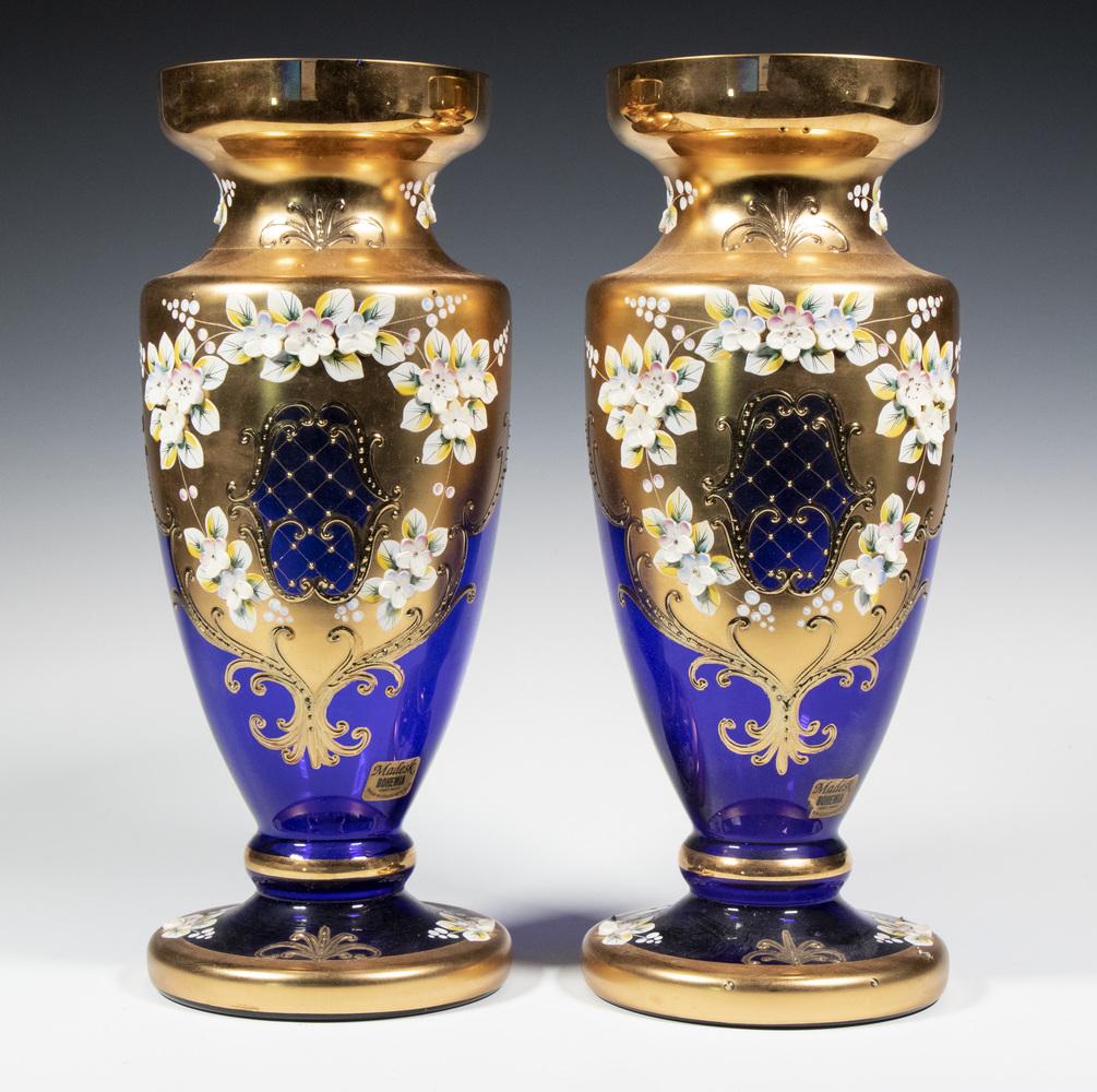 PR MADESK BOHEMIAN ENAMELED BLUE GLASS VASES (1 of 1)