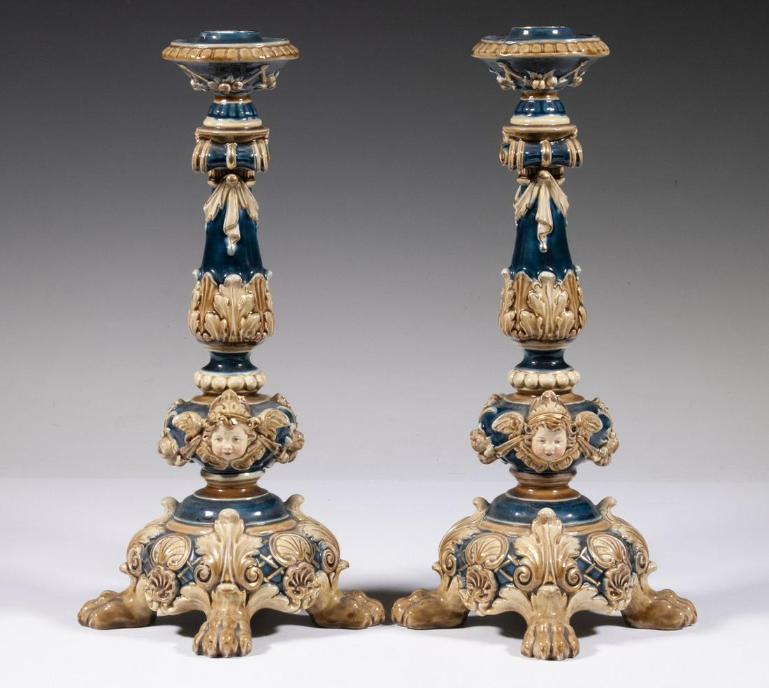 PR MAJOLICA CANDLESTICKS (1 of 2)