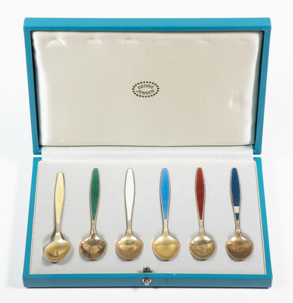 BOXED SET OF GEORG JENSEN ENAMELED SILVER DEMITASSE SPOONS (1 of 2)