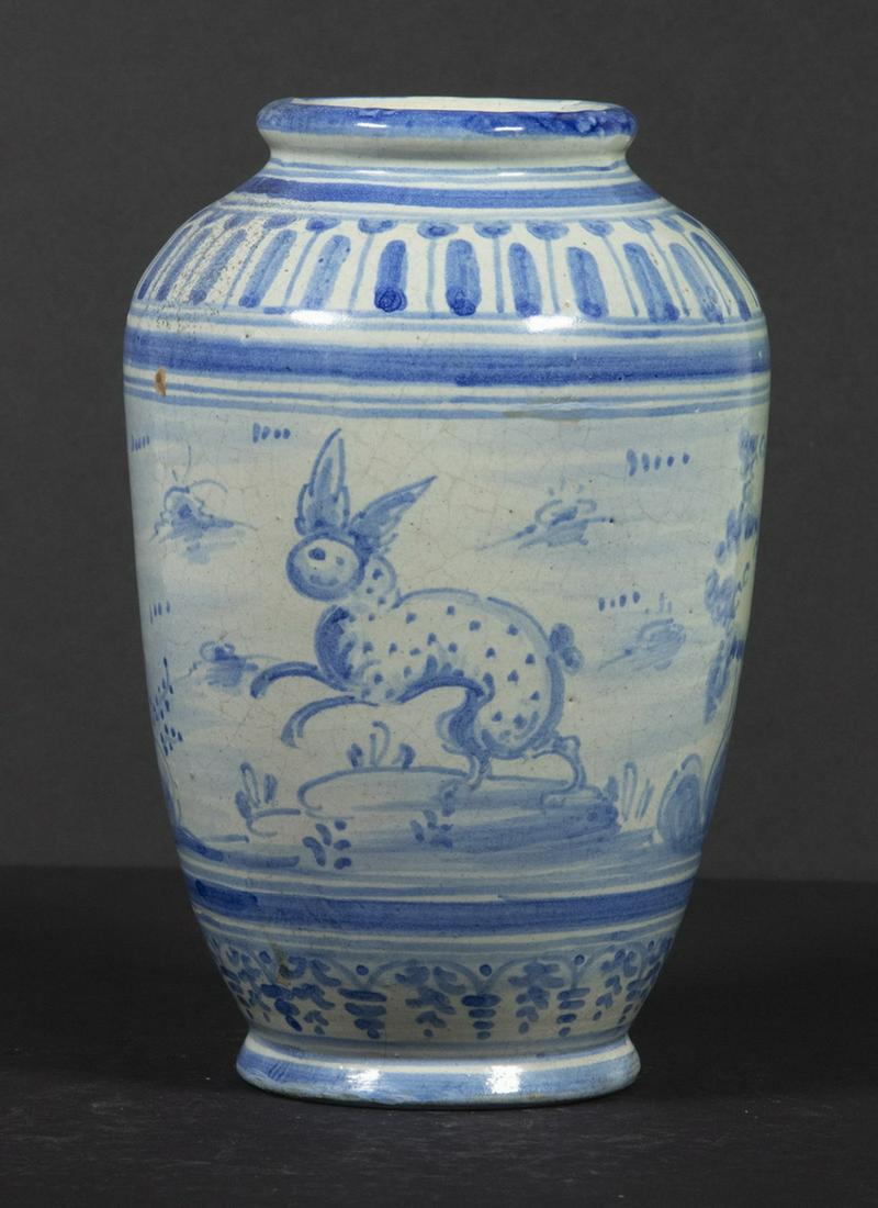 19TH C. BLUE & WHITE CONTINENTAL FAIENCE TIN GLAZED VASE (1 of 3)