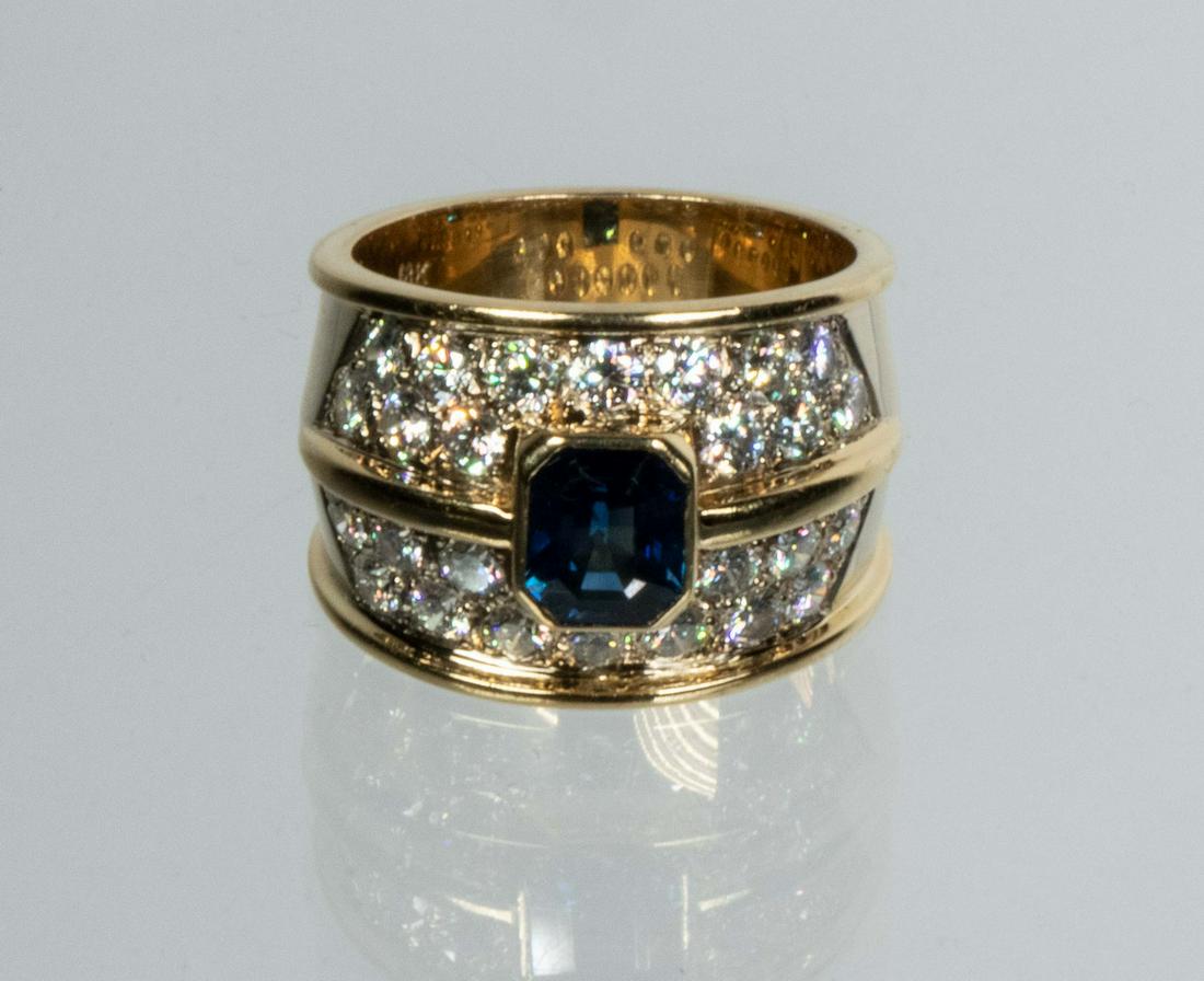 LADIES 18K YELLOW AND WHITE GOLD, SAPPHIRE AND DIAMOND RING (1 of 3)