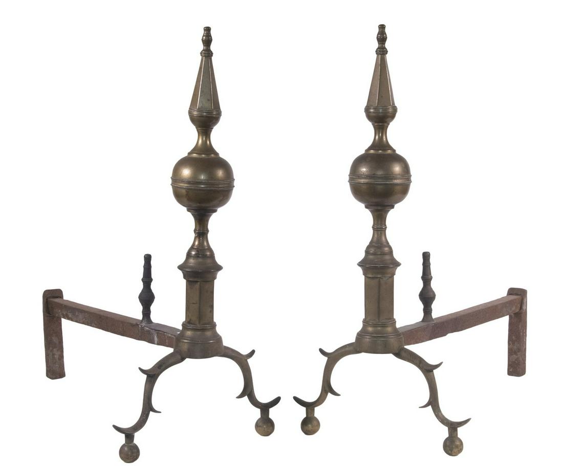PR FEDERAL BRASS STEEPLE-TOP ANDIRONS (1 of 2)