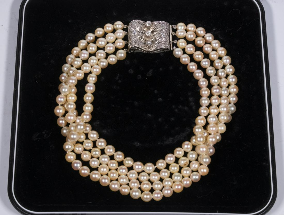 Double Strand Pearl Necklace with Diamond Clasp in 1 #514422 – Beladora