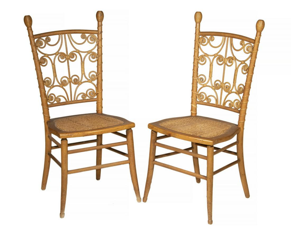 PAIR OF HEYWOOD WAKEFIELD FANCY NATURAL WICKER SIDECHAIRS (1 of 5)