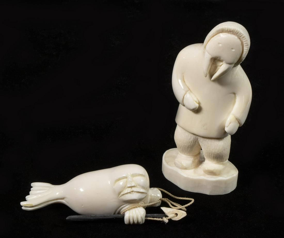 (2) INUIT SCULPTURES OF SHAMAN BY R.A.S. MOSES SOONAGROOK & ROGER SILOOK (1 of 4)